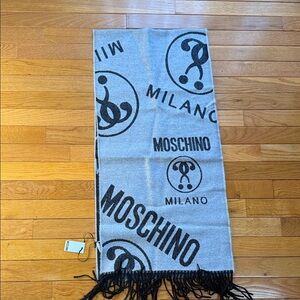 Moschino Gray and Black Logo Milano Scarf
